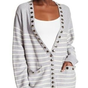 THOMAS WYLDE Gray Stripe Cardigan Sweater SMALL NW